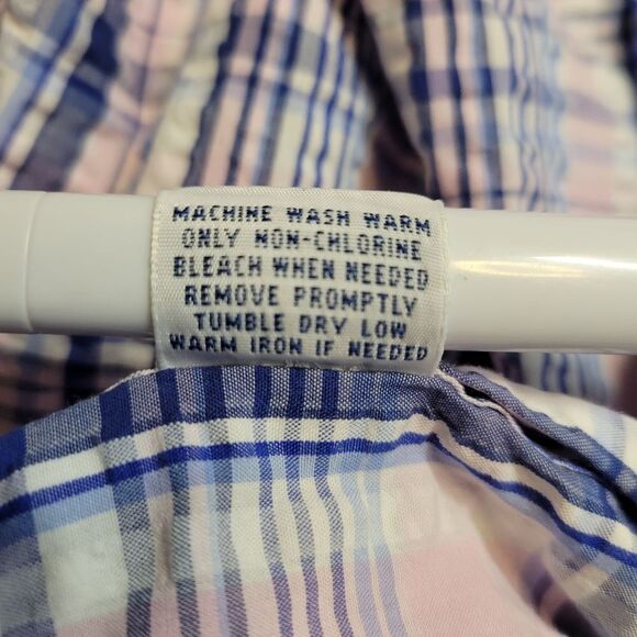 Ralph Lauren Y2K Blue Pink Plaid Cotton Seersucker Fabric Button Down Shirt - Picture 9 of 11